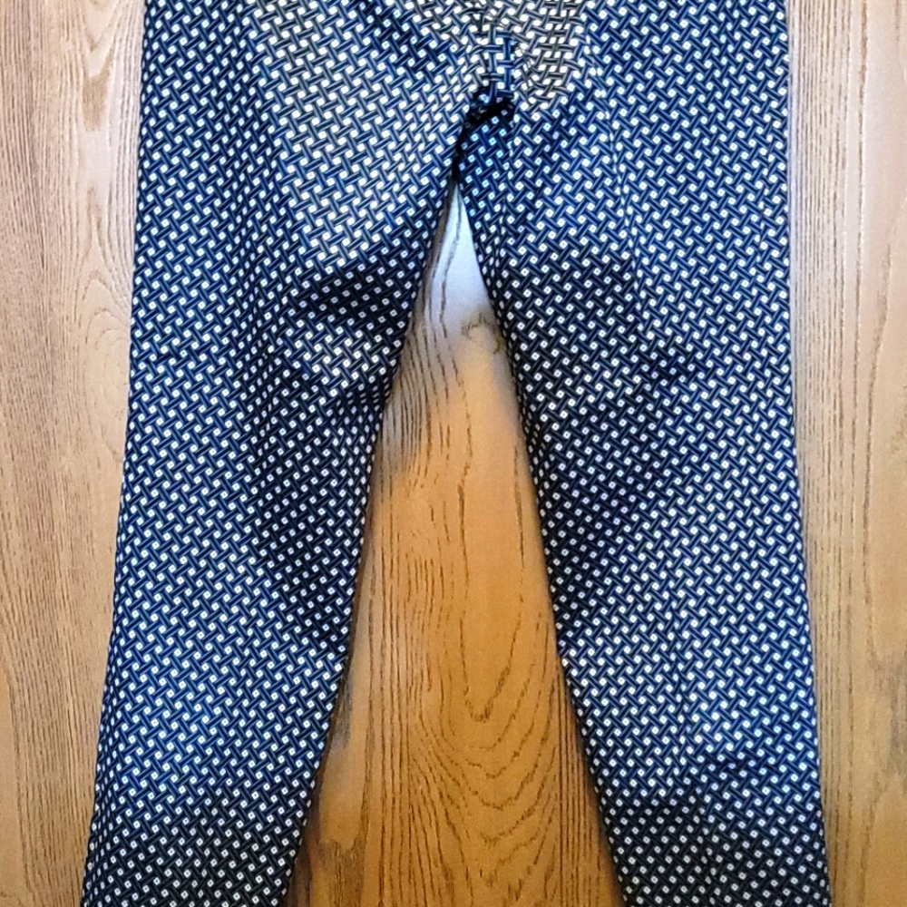H&M Dark Blueand White Geometric Slacks